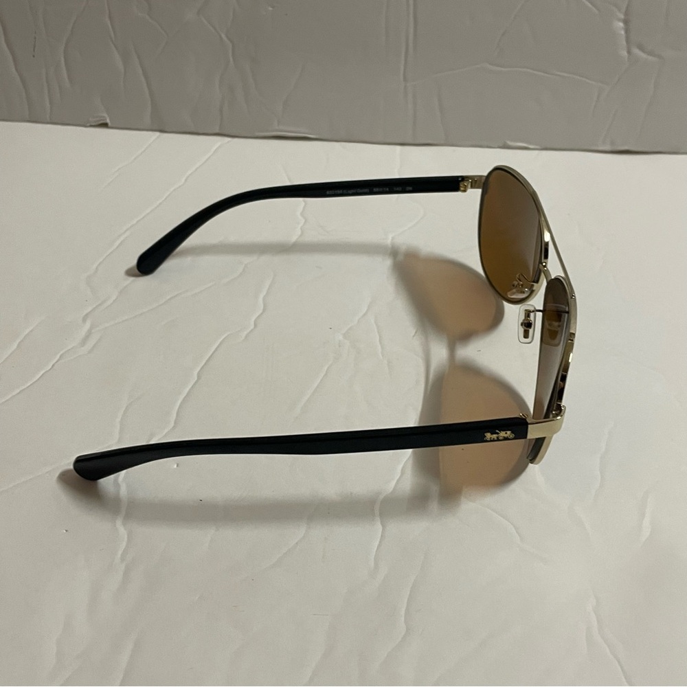Coach Aviator Style Light Gold Sunglasses Brown Lenses with Turquoise Case - Picture 5 of 11